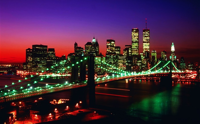 World Trade Center, torres gemelas, EE.UU., puente, noches, las luces Fondos de pantalla, imagen