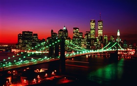 World Trade Center, torres gemelas, EE.UU., puente, noches, las luces HD fondos de pantalla