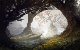 Arte de la pintura, bosque, árboles HD fondos de pantalla