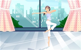 danza asiática joven muchacha, sitio, ventana, imágenes vectoriales HD fondos de pantalla