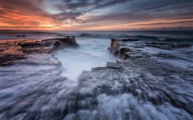 Australia, Nueva Gales del Sur, Royal National Park, costa, mar, rocas, amanecer