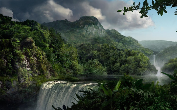Bellos paisajes, cascadas, montañas, plantas Fondos de pantalla, imagen