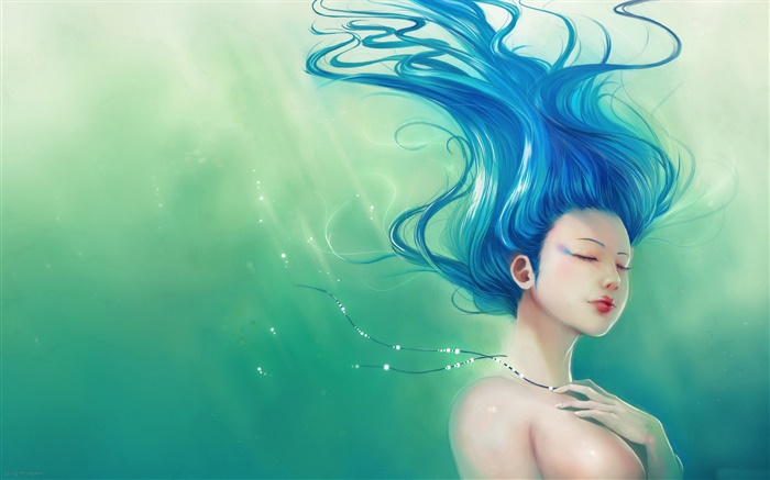 Azul chica de ensueño pelo, pelo al viento Fondos de pantalla, imagen