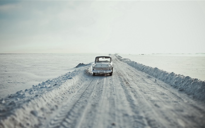 Coche, camino, nieve, estilo retro Fondos de pantalla, imagen