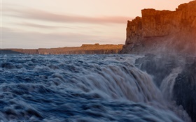 Acantilado, rocas, río, cascada HD fondos de pantalla