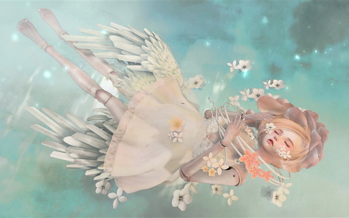muchacha del ángel de la fantasía, rubio, sueño, flores Fondos de pantalla, imagen