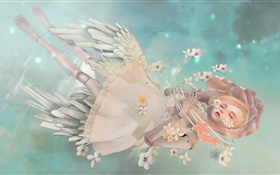 muchacha del ángel de la fantasía, rubio, sueño, flores
