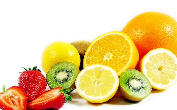 Frutas estrecha-up, de color naranja, limón, kiwi, fresas Fondos de pantalla, imagen