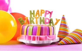 torta del feliz cumpleaños, decoración, alimentos dulces, globos HD fondos de pantalla