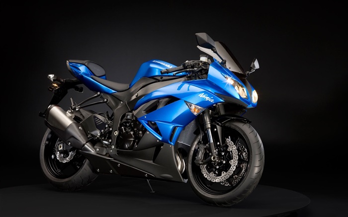 Kawasaki Ninja ZX-6R motocicleta, azul y negro Fondos de pantalla, imagen