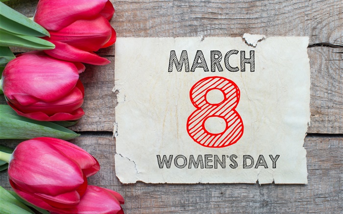 8 de marzo Día de la Mujer, tulipanes flores rojas Fondos de pantalla, imagen
