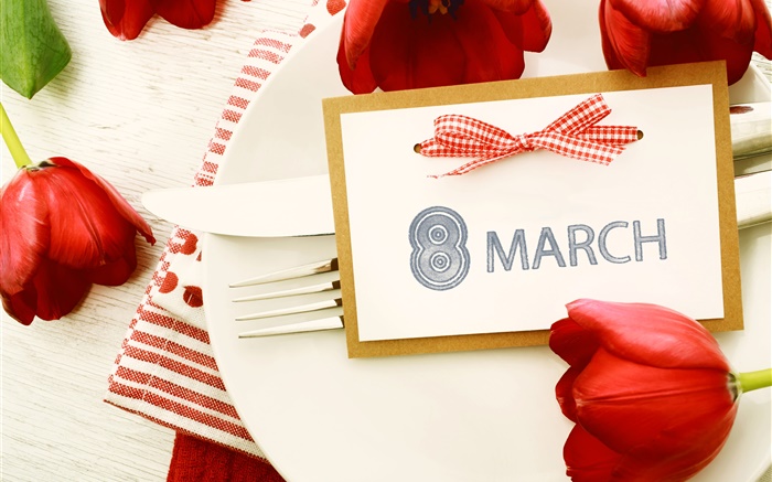 8 de marzo, Día de la Mujer, tulipanes rojos Fondos de pantalla, imagen
