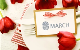 8 de marzo, Día de la Mujer, tulipanes rojos HD fondos de pantalla