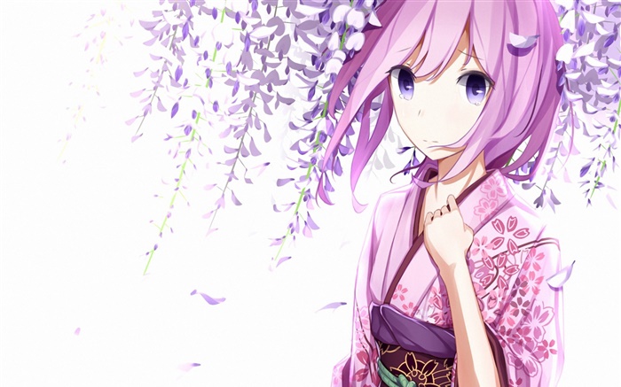 Megurine Luka, kimono de la muchacha, animado, flores Fondos de pantalla, imagen