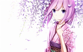 Megurine Luka, kimono de la muchacha, animado, flores HD fondos de pantalla