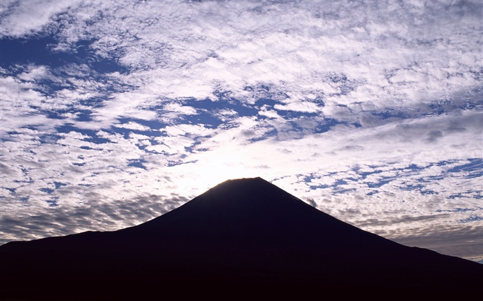 Monte Fuji, Japón, silueta, nubes, oscuridad Fondos de pantalla, imagen