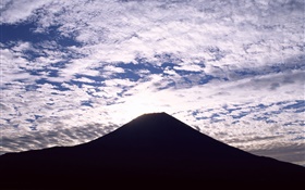 Monte Fuji, Japón, silueta, nubes, oscuridad