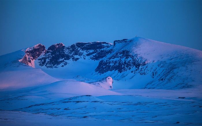 Montañas, invierno, nieve, azul, estilo atardecer Fondos de pantalla, imagen
