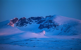 Montañas, invierno, nieve, azul, estilo atardecer HD fondos de pantalla