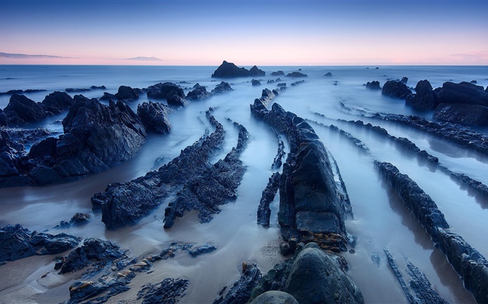 Océano, costa, piedras, rocas, amanecer Fondos de pantalla, imagen