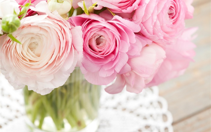 ranúnculo rosado, ramo de flores, Fondos de pantalla, imagen