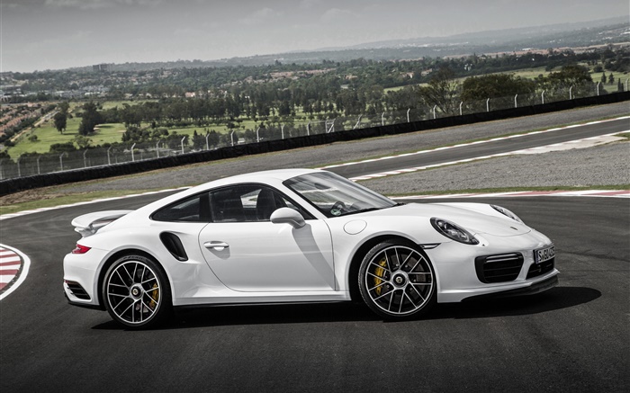 vista lateral coupé blanco Porsche 911 Turbo S Fondos de pantalla, imagen