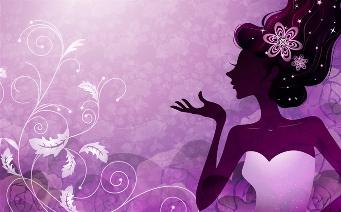 estilo púrpura, muchacha vector, flor, plantas Fondos de pantalla, imagen