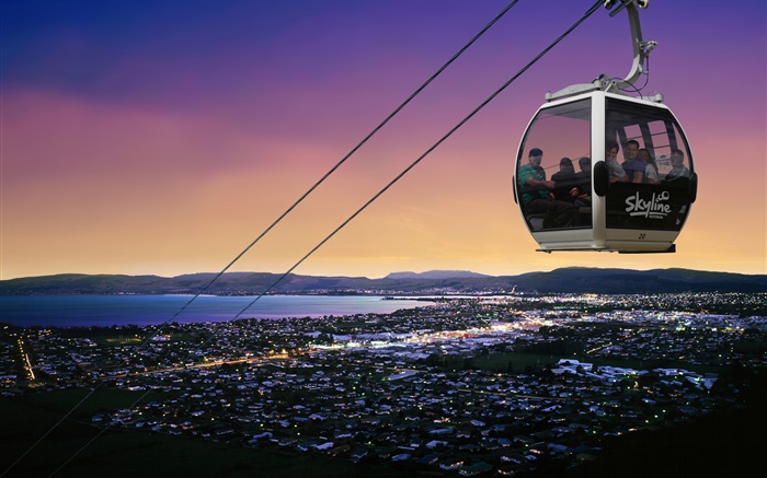 Queenstown, Nueva Zelanda, teleférico, atardecer, el mar Fondos de pantalla, imagen