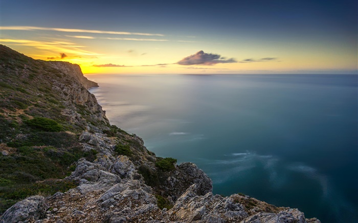 Rocas, mar, costa, puesta del sol Fondos de pantalla, imagen