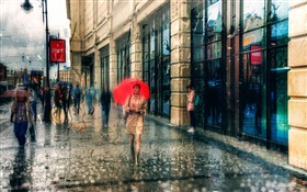 San Petersburgo, chica, paraguas, la lluvia, la gente de la calle,