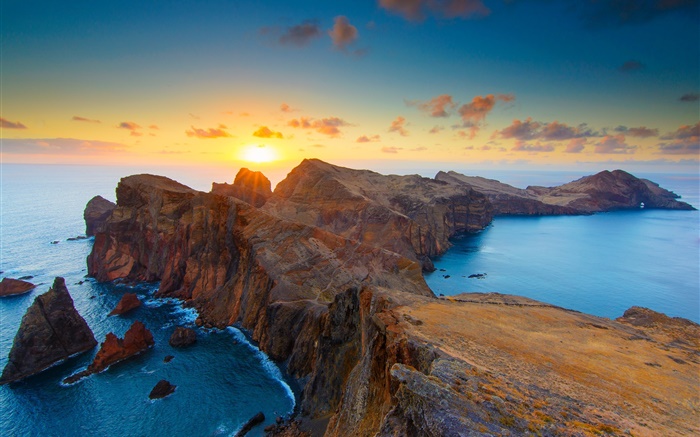 costa de la puesta del sol, rocas, mar Fondos de pantalla, imagen
