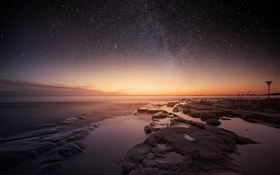 Suecia, Karlstad, Vanern, lago, noche, tarde, puesta de sol, las estrellas HD fondos de pantalla