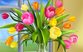 Tulipanes, flores, colores, imágenes, arte florero