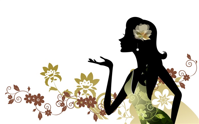 vector chica, moda, flores, fondo blanco Fondos de pantalla, imagen