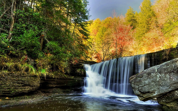 Cascada, rocas, piedras, árboles, otoño Fondos de pantalla, imagen