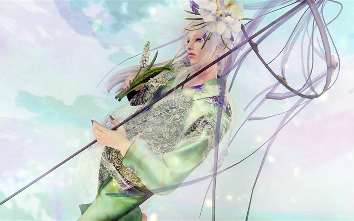 Blanco chica de fantasía pelo, flor Fondos de pantalla, imagen