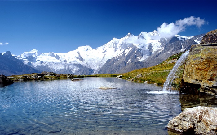 Alpes, lago, las nubes, el cielo azul Fondos de pantalla, imagen