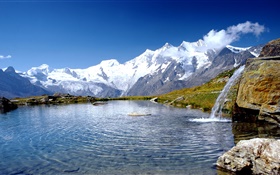 Alpes, lago, las nubes, el cielo azul HD fondos de pantalla