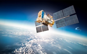 satélite artificial, la órbita de la tierra del planeta, espacio HD fondos de pantalla