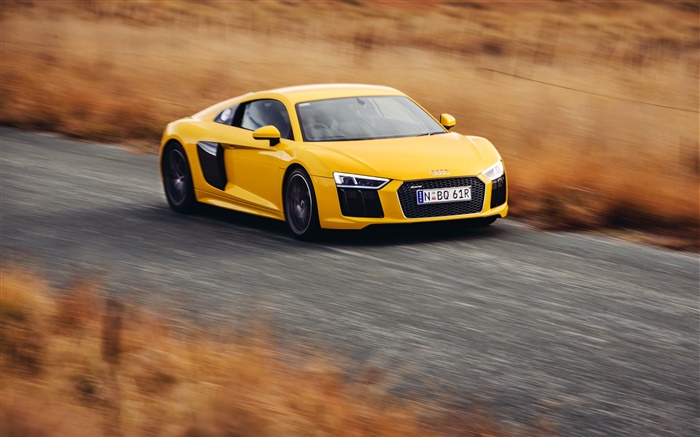 Audi R8 V10 superdeportivo amarilla de alta velocidad Fondos de pantalla, imagen