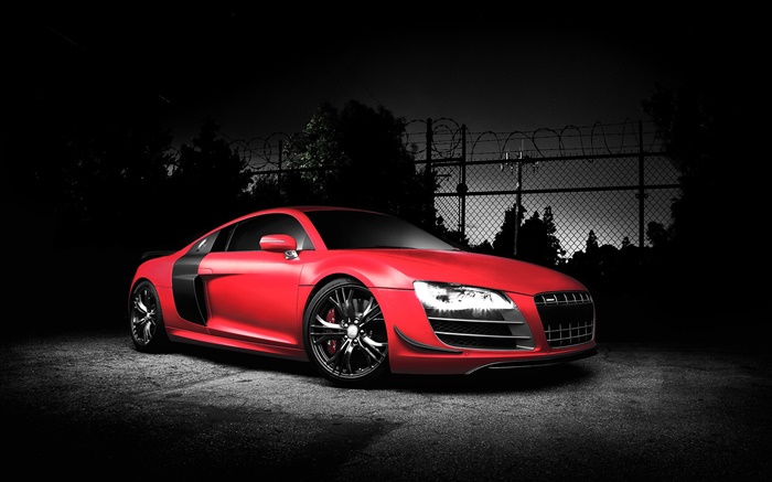 Audi R8 coche deportivo, de color rojo, noche Fondos de pantalla, imagen