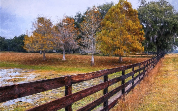 pintura del otoño, árboles, cerca Fondos de pantalla, imagen