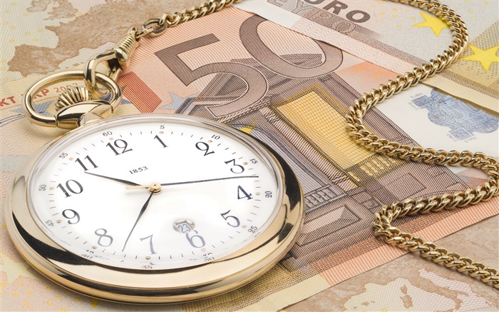 Reloj y la moneda Euro Fondos de pantalla, imagen