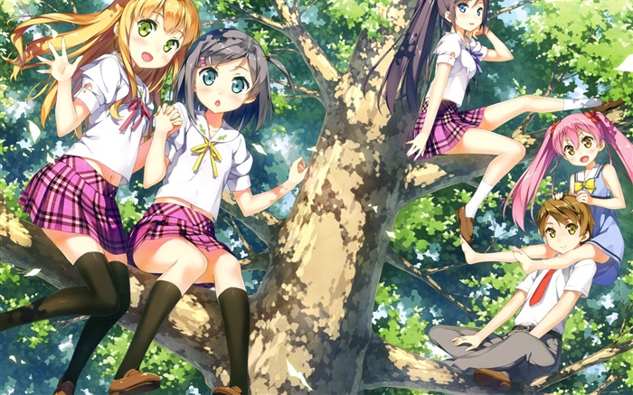 niñas cute anime en el árbol Fondos de pantalla, imagen
