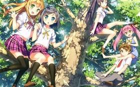 niñas cute anime en el árbol HD fondos de pantalla