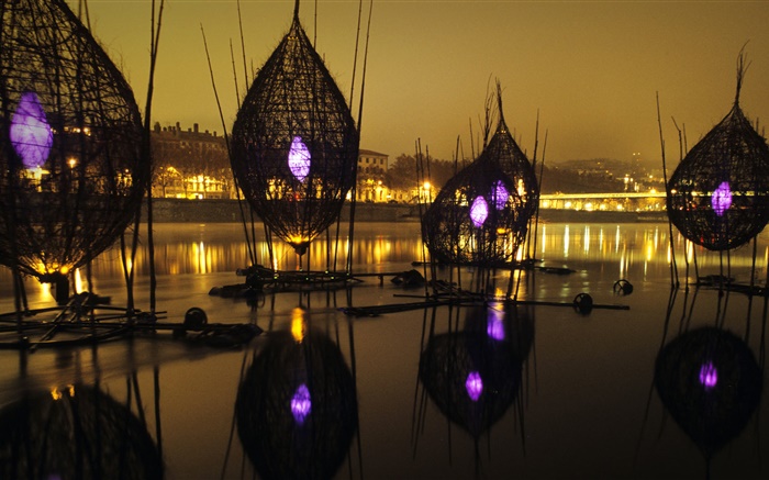 Festival de luces, río, Francia, Lyon Fondos de pantalla, imagen