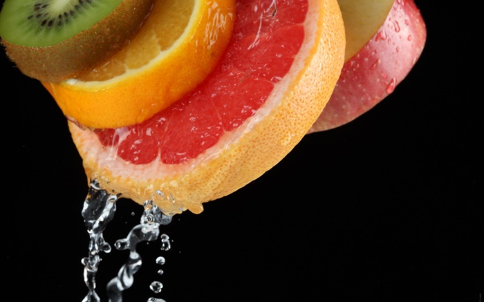 rebanada de la fruta, manzana, kiwi, naranja, agua Fondos de pantalla, imagen
