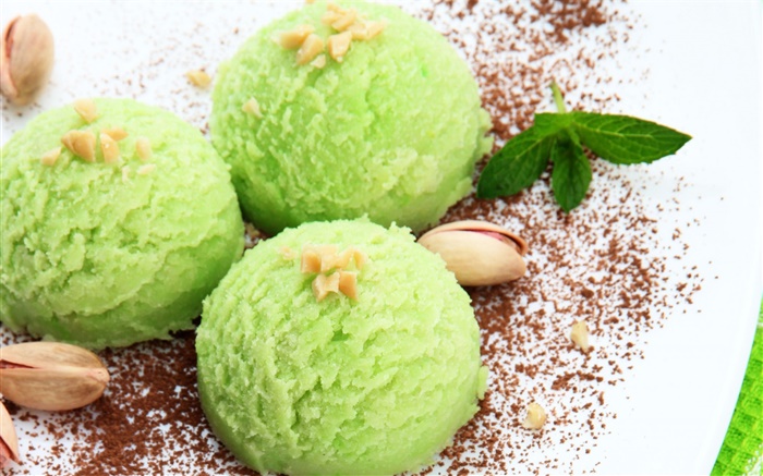 helado de color verde, frutos secos, alimentos dulces Fondos de pantalla, imagen
