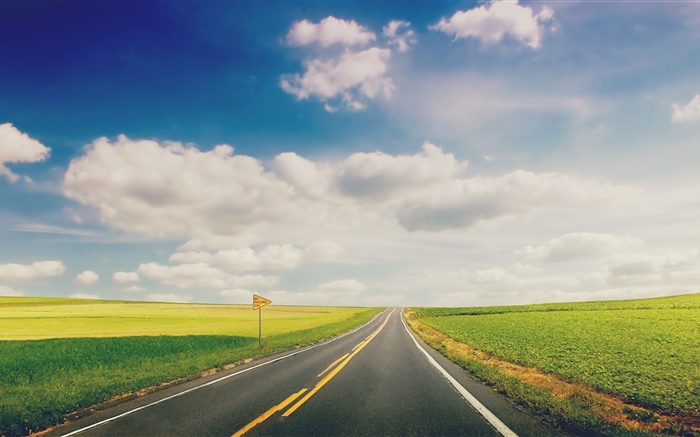 Verde hierba, camino, carretera, nubes Fondos de pantalla, imagen