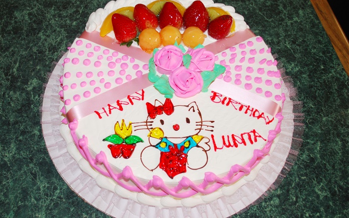 torta del feliz cumpleaños, rosa, gatito Fondos de pantalla, imagen